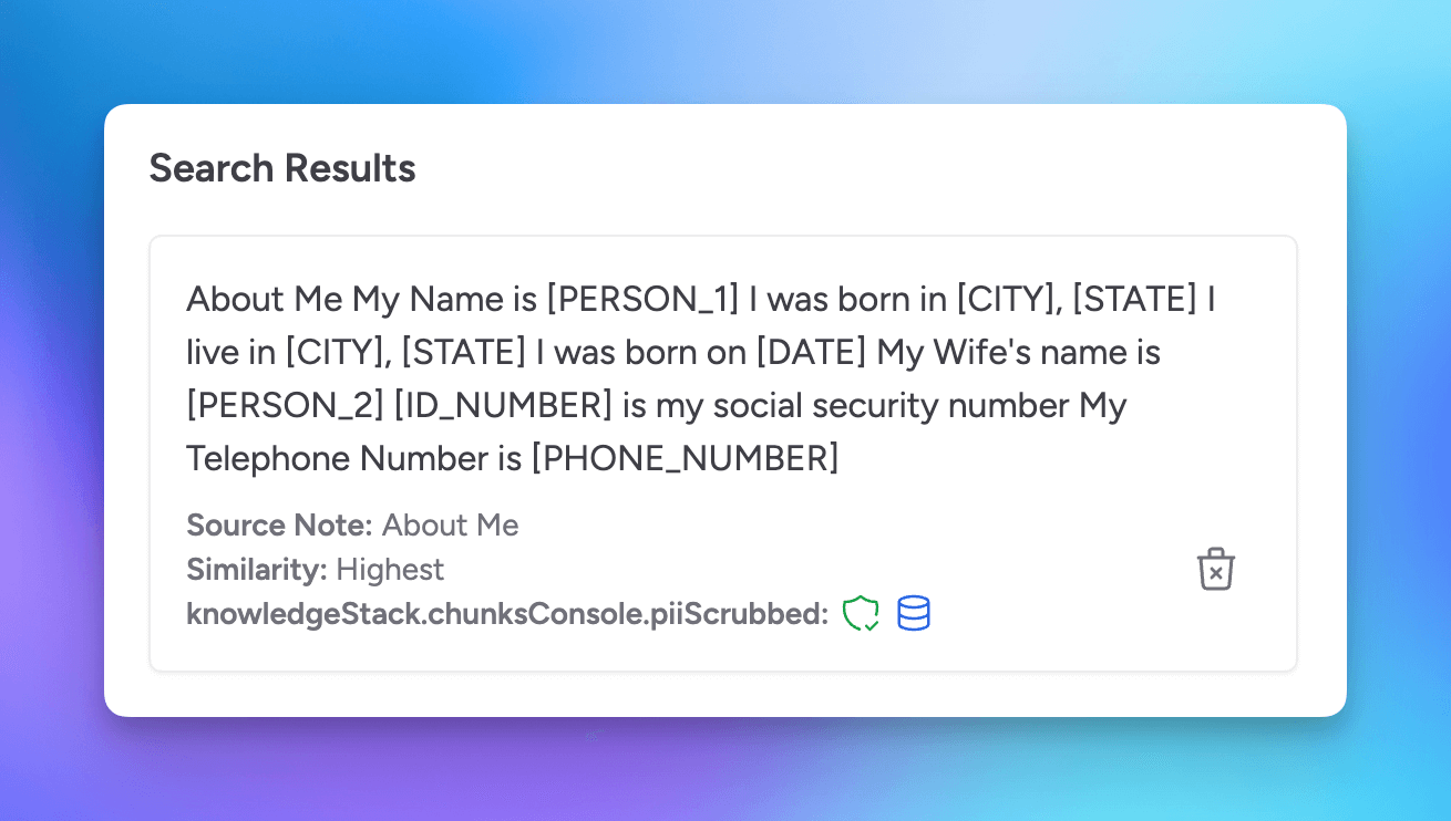 scrub pii chunks console