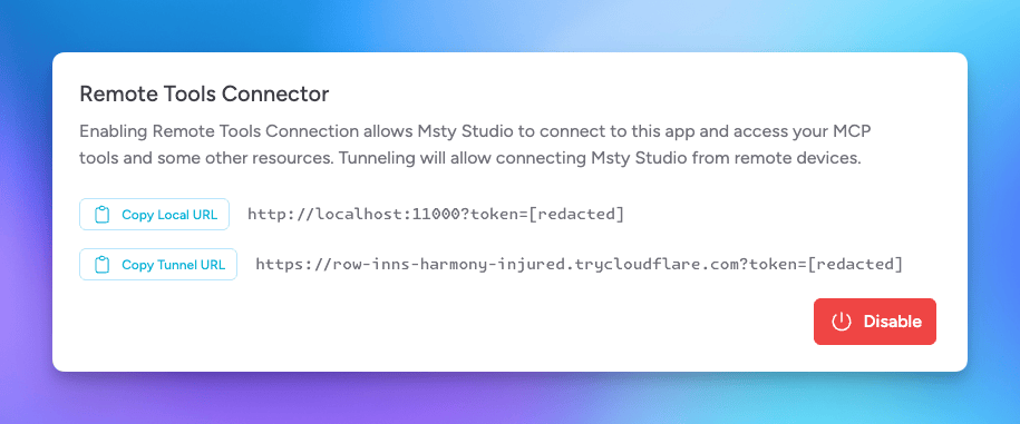 Remote Tools Connector URLs